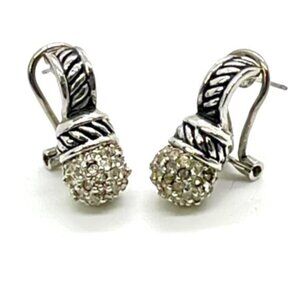 Vintage 90s Pave CZ Silver Tone Renaissance Revival Design Pierced Earrings
